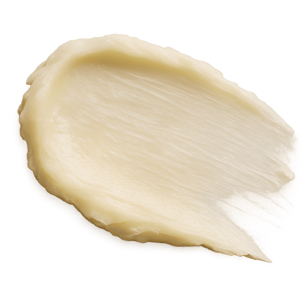 A smooth, creamy smear of off-white tallow balm.