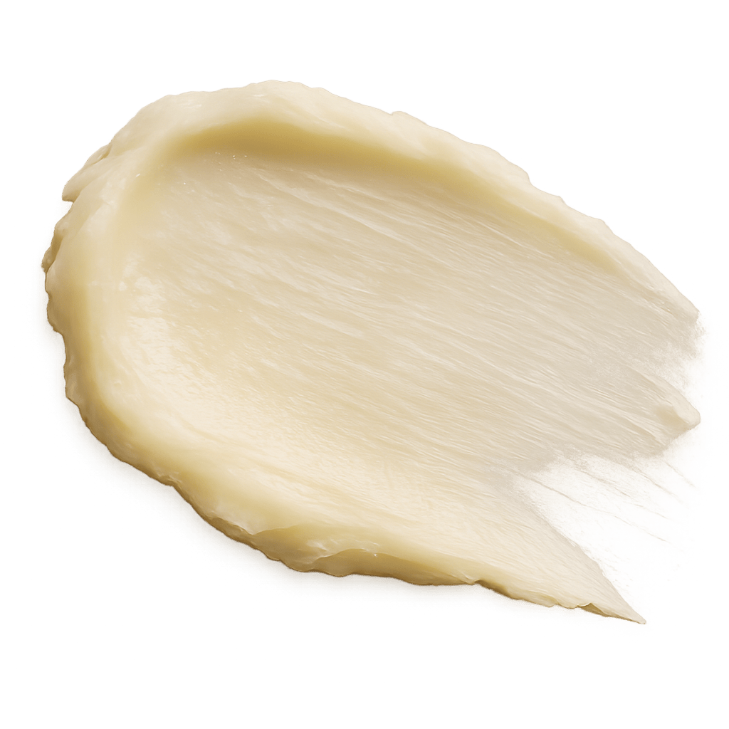A smooth, creamy smear of off-white tallow balm.